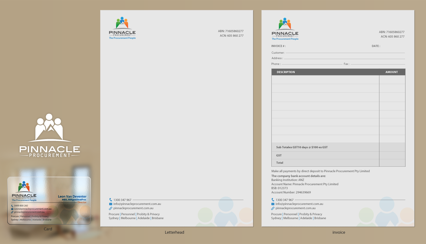 Diseño de Tarjeta de Presentación por chandrayaan.creative para Pinnacle Procurement | Diseño #11229437