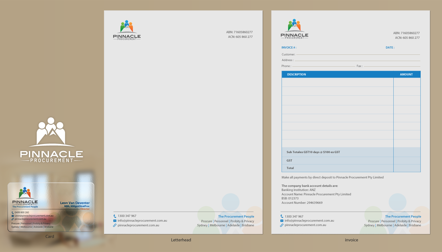 Diseño de Tarjeta de Presentación por chandrayaan.creative para Pinnacle Procurement | Diseño #11249985