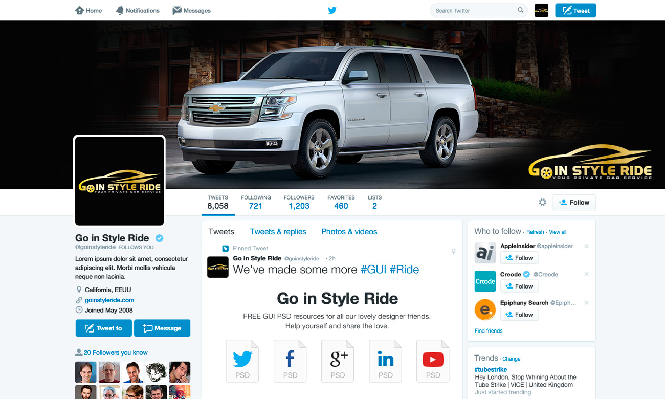 Twitter Design by lionx for Go in style Ride | Design #11743761