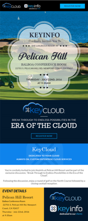 KeyCloud Golf Event at Pelican Hill Resort | Invitation Design by Expert Designer