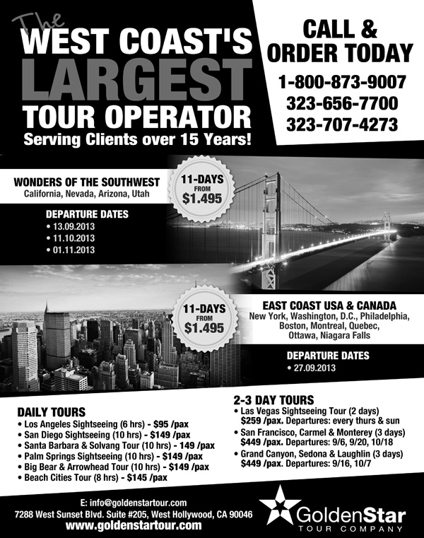 Flyer Design by Purple Hearts  for Golden Star Tour, Inc. | Design: #2300466