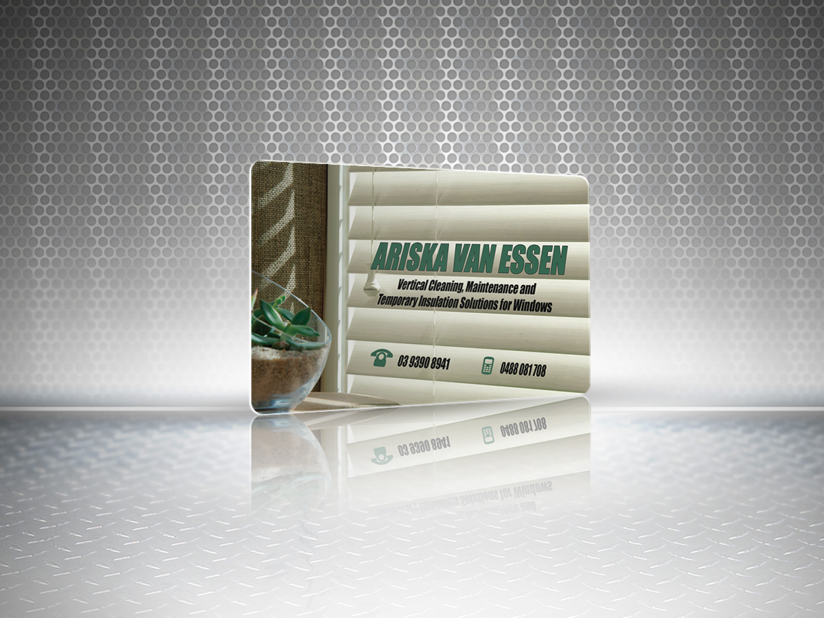 Business Card Design by Cyanide Design for Ariska Van Essen. Vertical Blind Cleaning, Repairs and Temporary Insulation Solutions for Windows. | Design #2305317