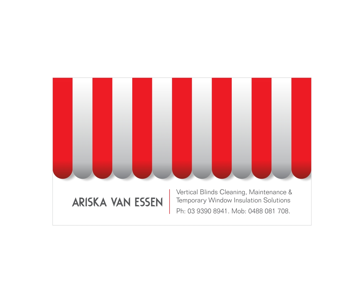 Business Card Design by Purple Studio for Ariska Van Essen. Vertical Blind Cleaning, Repairs and Temporary Insulation Solutions for Windows. | Design #2294214