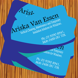 Business Card Design by arrowdesigners for Ariska Van Essen. Vertical Blind Cleaning, Repairs and Temporary Insulation Solutions for Windows. | Design #2303724
