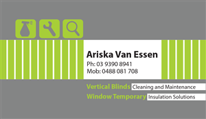 Diseño de Tarjeta de Presentación por ChinChin para Ariska Van Essen. Vertical Blind Cleaning, Repairs and Temporary Insulation Solutions for Windows. | Diseño: #2297562
