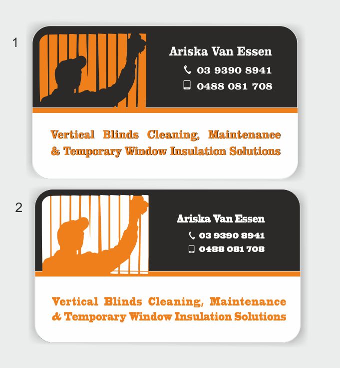 Business Card Design by IneseRo for Ariska Van Essen. Vertical Blind Cleaning, Repairs and Temporary Insulation Solutions for Windows. | Design #2292593
