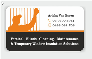 Business Card Design by IneseRo for Ariska Van Essen. Vertical Blind Cleaning, Repairs and Temporary Insulation Solutions for Windows. | Design #2292633