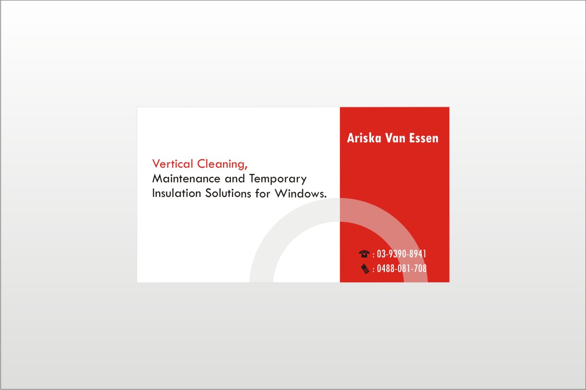 Business Card Design by Anil for Ariska Van Essen. Vertical Blind Cleaning, Repairs and Temporary Insulation Solutions for Windows. | Design #2307259