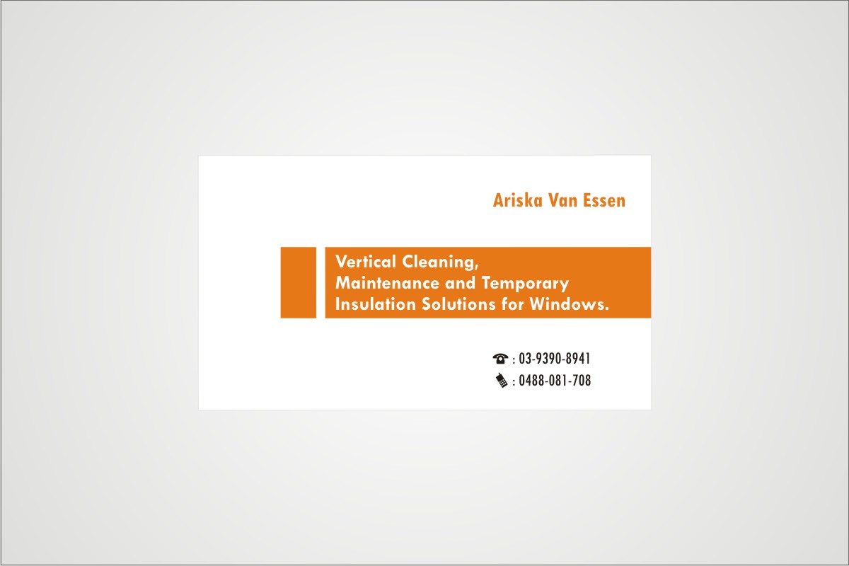 Business Card Design by Anil for Ariska Van Essen. Vertical Blind Cleaning, Repairs and Temporary Insulation Solutions for Windows. | Design #2307264