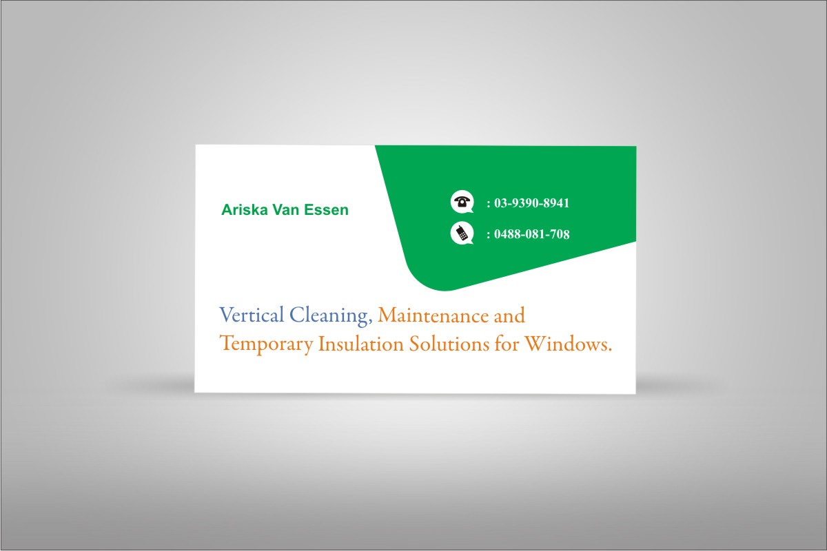 Business Card Design by Anil for Ariska Van Essen. Vertical Blind Cleaning, Repairs and Temporary Insulation Solutions for Windows. | Design #2311716