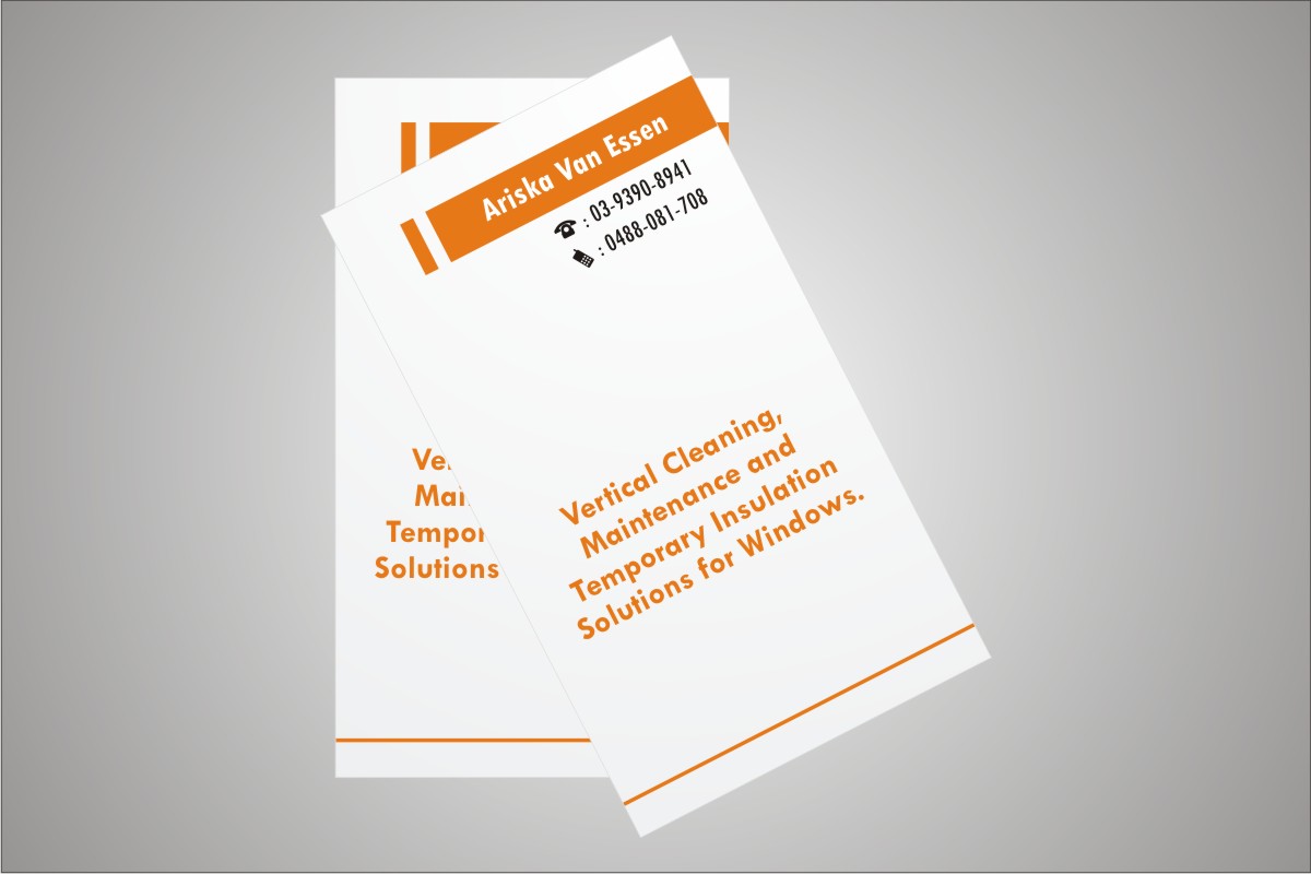Business Card Design by Anil for Ariska Van Essen. Vertical Blind Cleaning, Repairs and Temporary Insulation Solutions for Windows. | Design #2340076