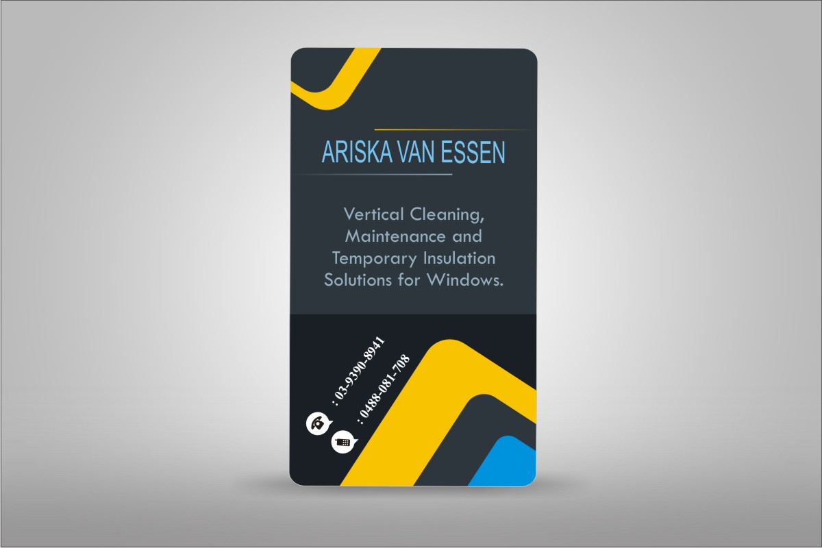 Business Card Design by Anil for Ariska Van Essen. Vertical Blind Cleaning, Repairs and Temporary Insulation Solutions for Windows. | Design #2340143