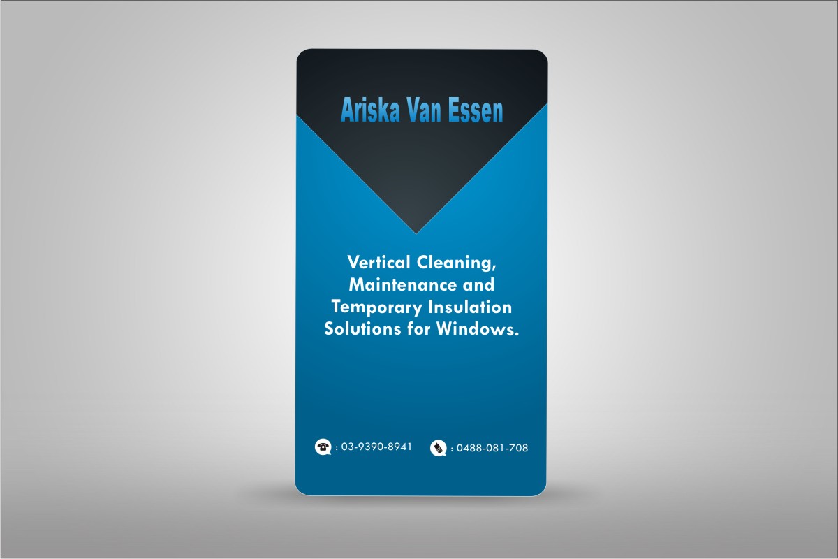 Business Card Design by Anil for Ariska Van Essen. Vertical Blind Cleaning, Repairs and Temporary Insulation Solutions for Windows. | Design #2340247