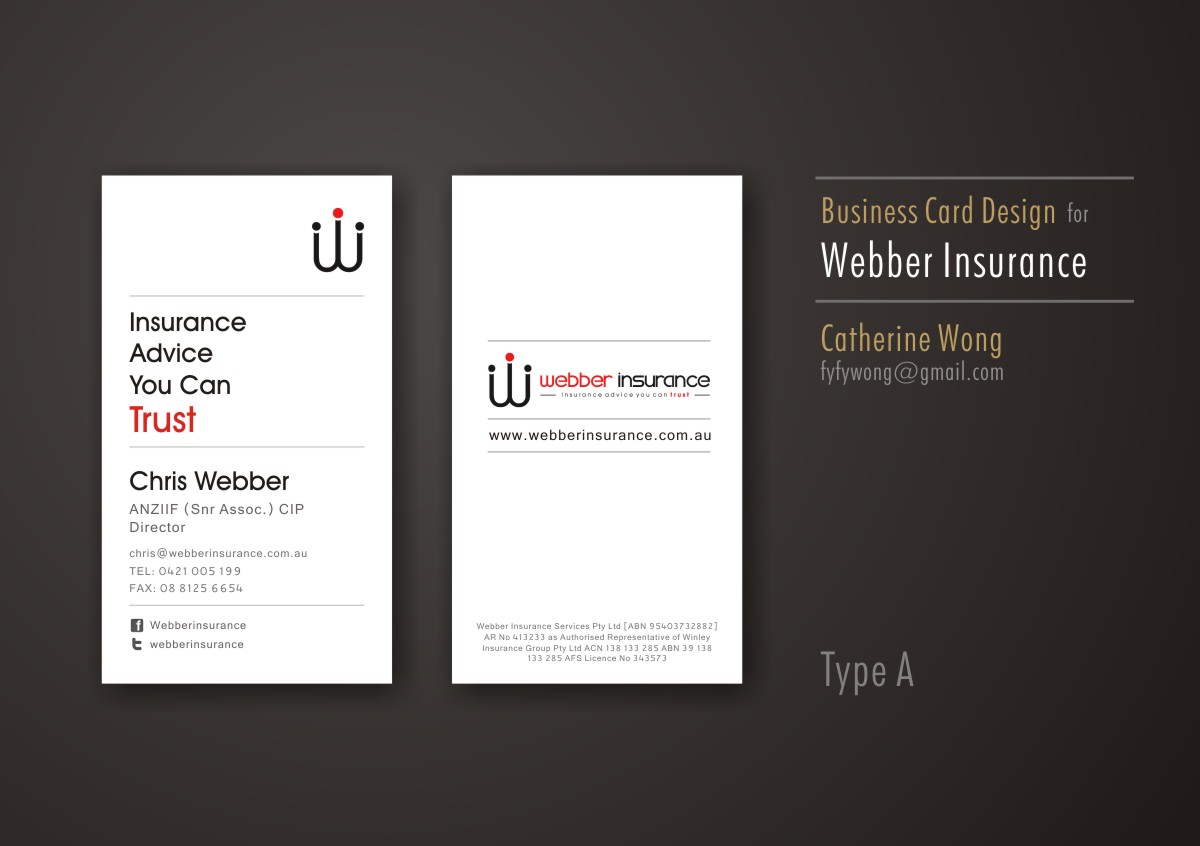 Business Card Design by Catherine Wong for Webber Insurance Services | Design #480617