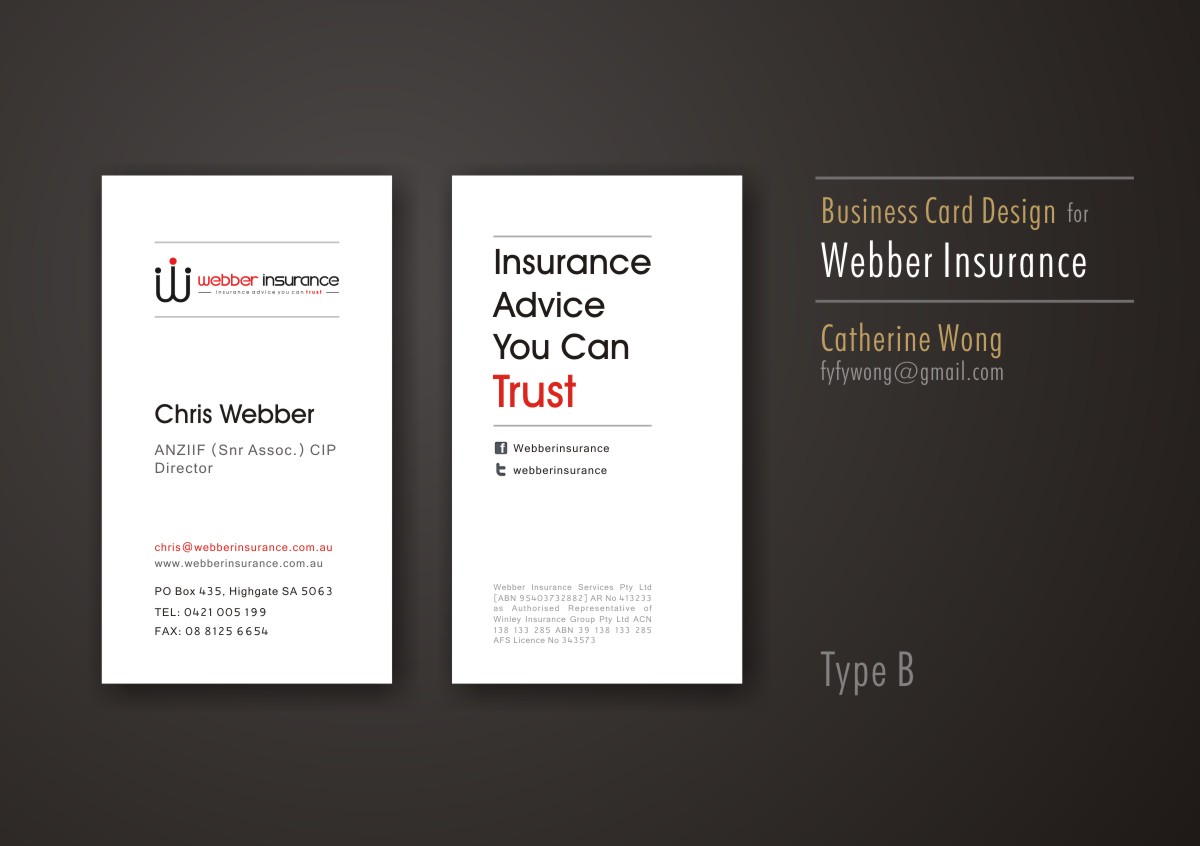Business Card Design by Catherine Wong for Webber Insurance Services | Design #480621