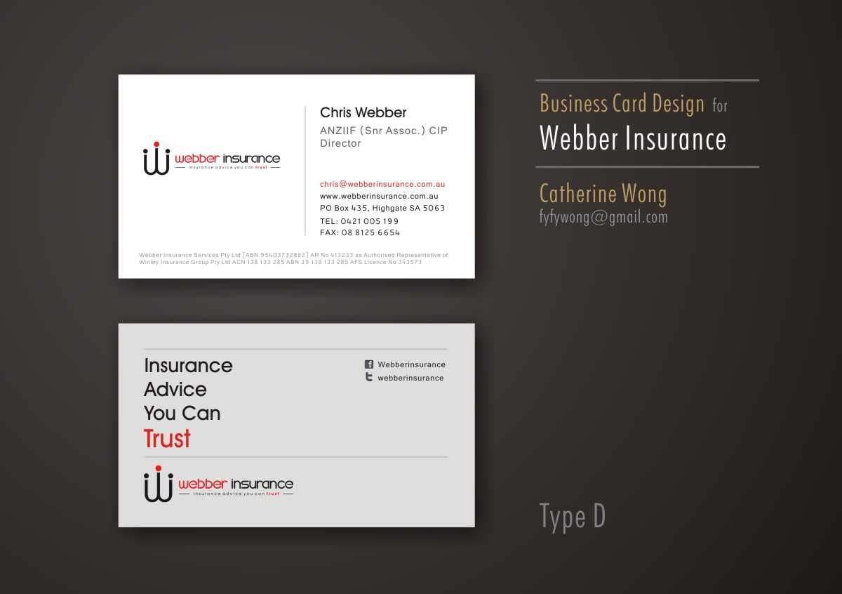 Business Card Design by Catherine Wong for Webber Insurance Services | Design #480626