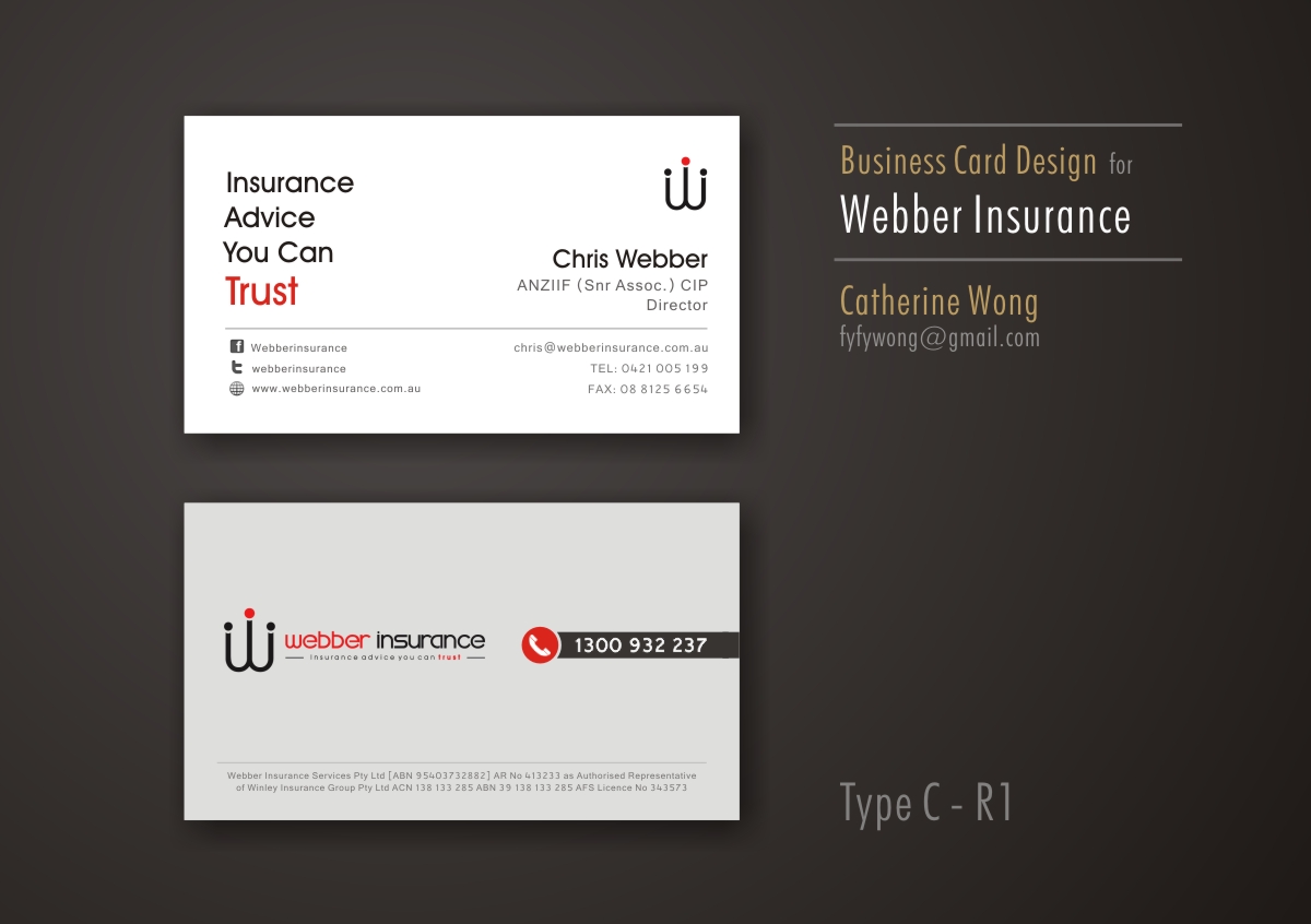 Business Card Design by Catherine Wong for Webber Insurance Services | Design #496642