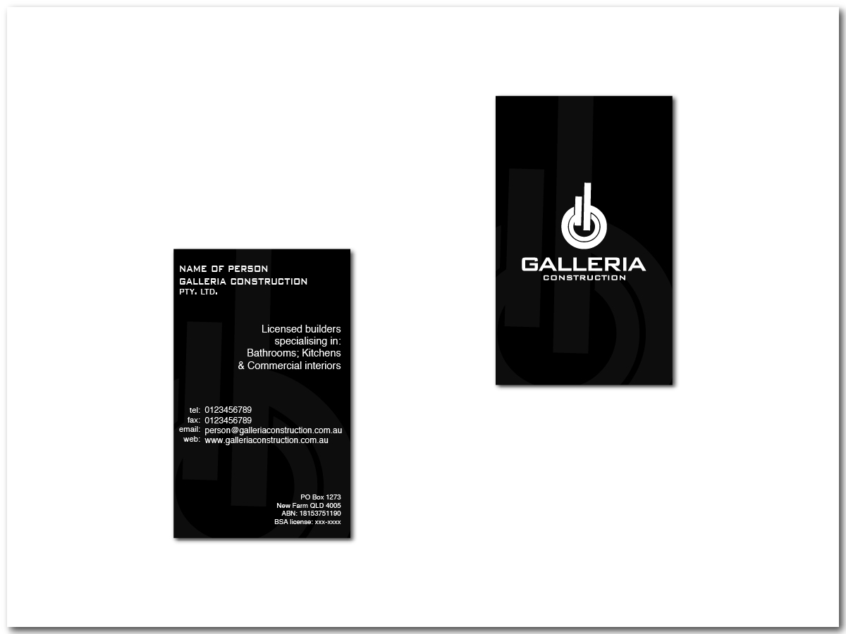 Design de Carte de Visite par UsBeingUs.com - Johnny pour Galleria Construction | Design #474921