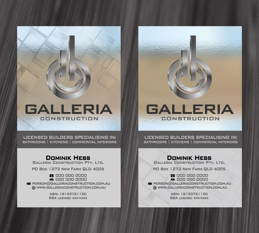 Business Card Design by diRtY.EMM for Galleria Construction | Design #480138