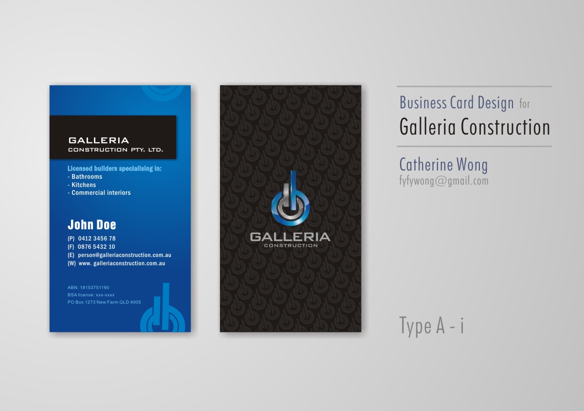 Business Card Design by Catherine Wong for Galleria Construction | Design #480777