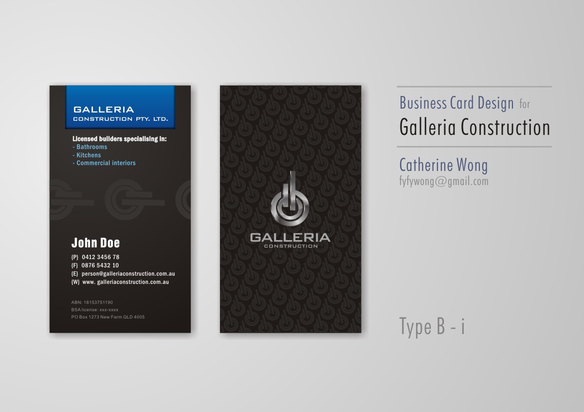 Business Card Design by Catherine Wong for Galleria Construction | Design #480786