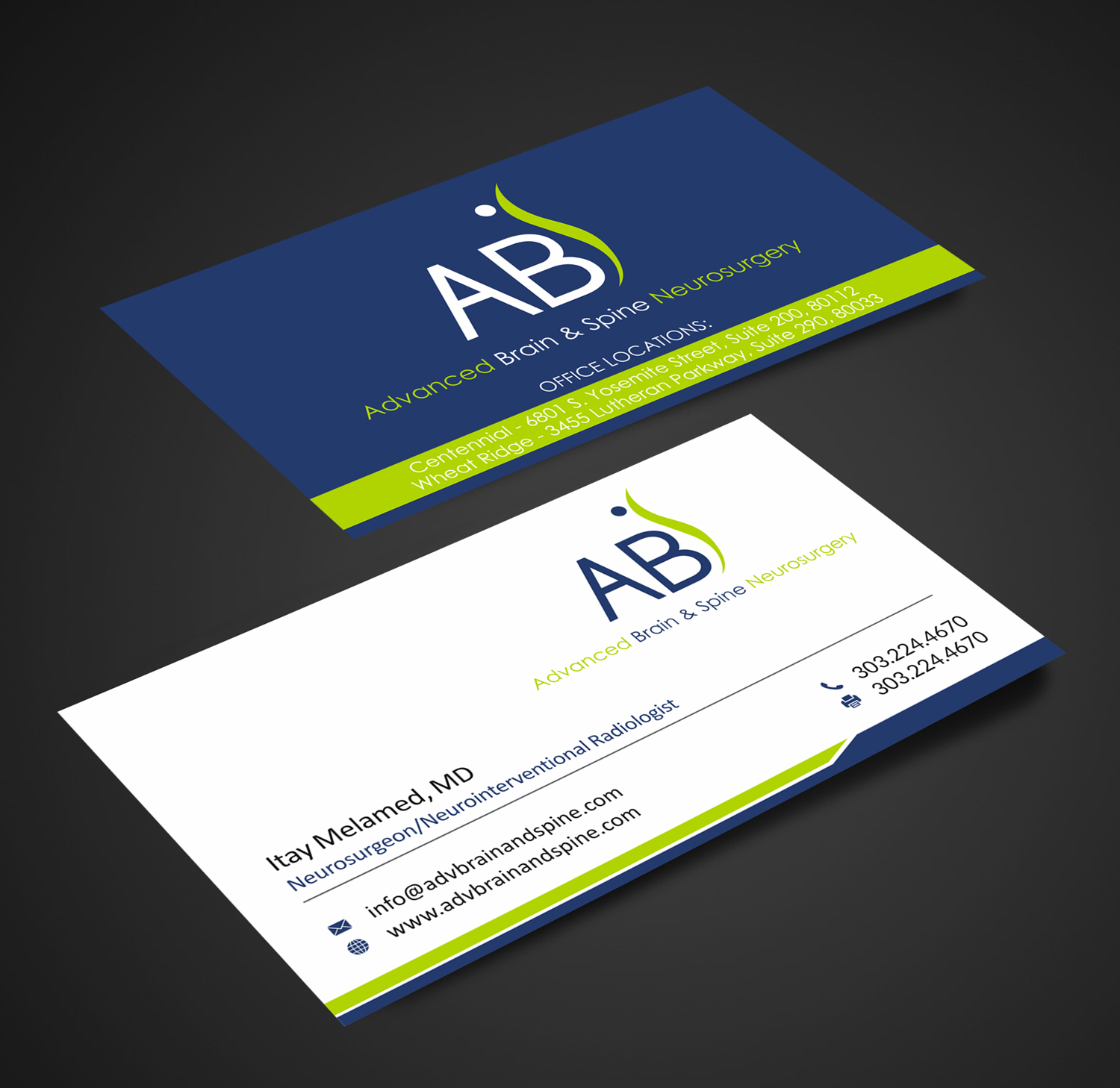 Business Card Design by SKYdesign for Advanced Brain & Spine | Design #11211992