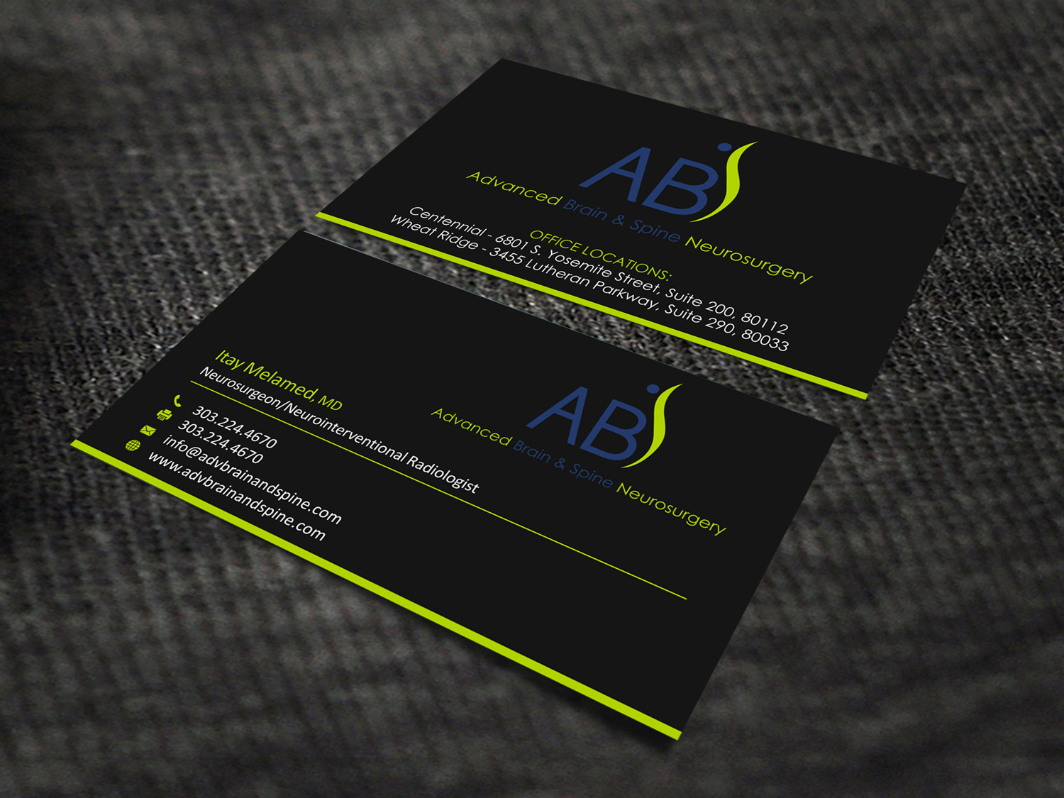 Business Card Design by SKYdesign for Advanced Brain & Spine | Design #11212114