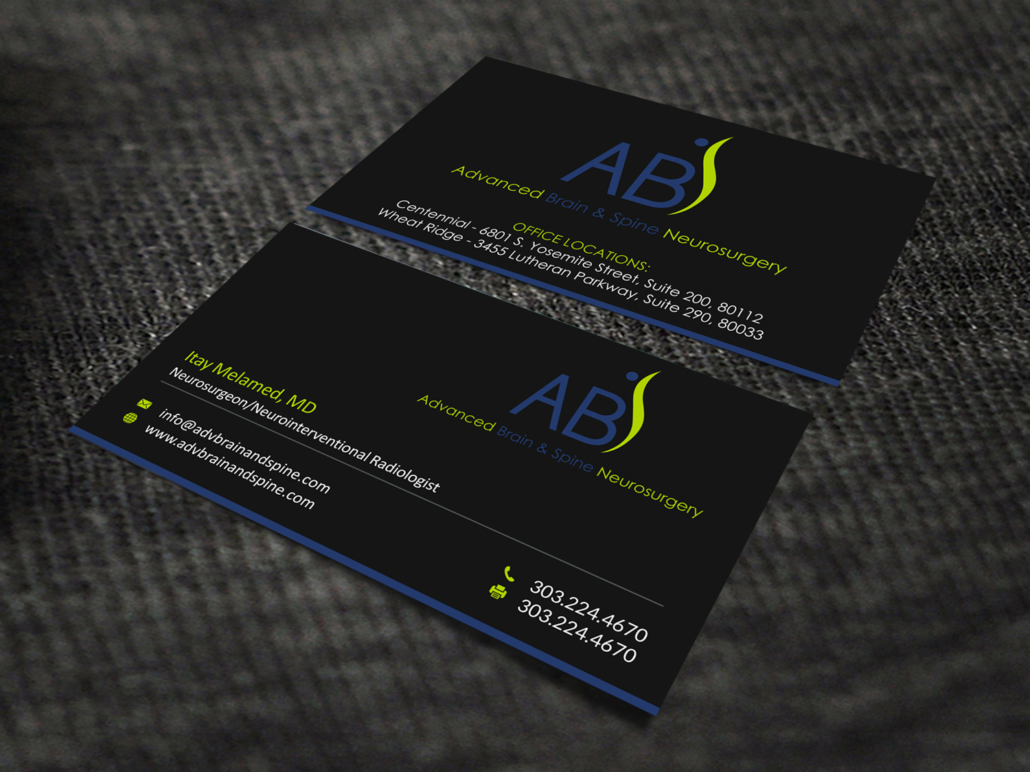 Business Card Design by SKYdesign for Advanced Brain & Spine | Design #11212115