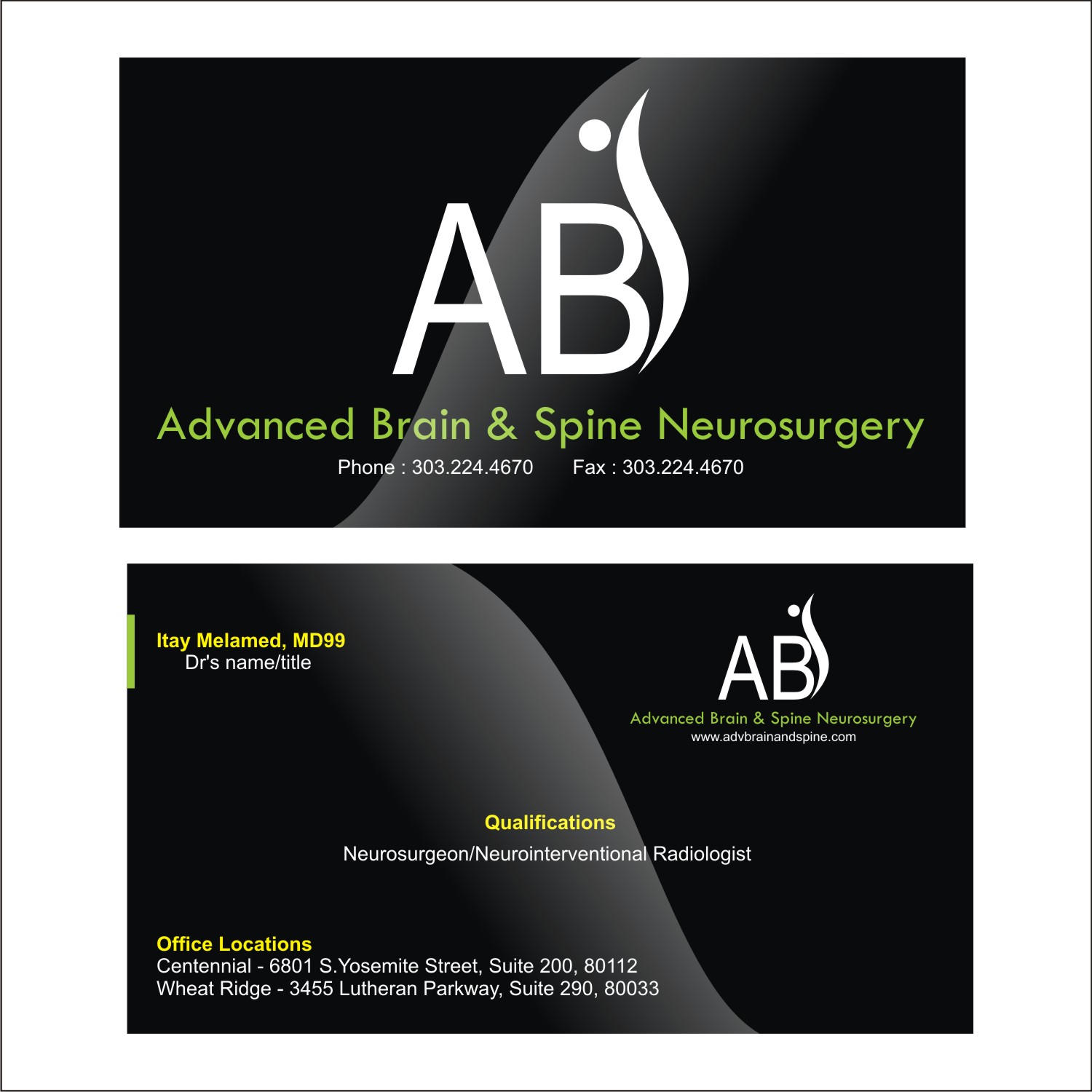 Business Card Design by Nabuilefikz for Advanced Brain & Spine | Design #11258768