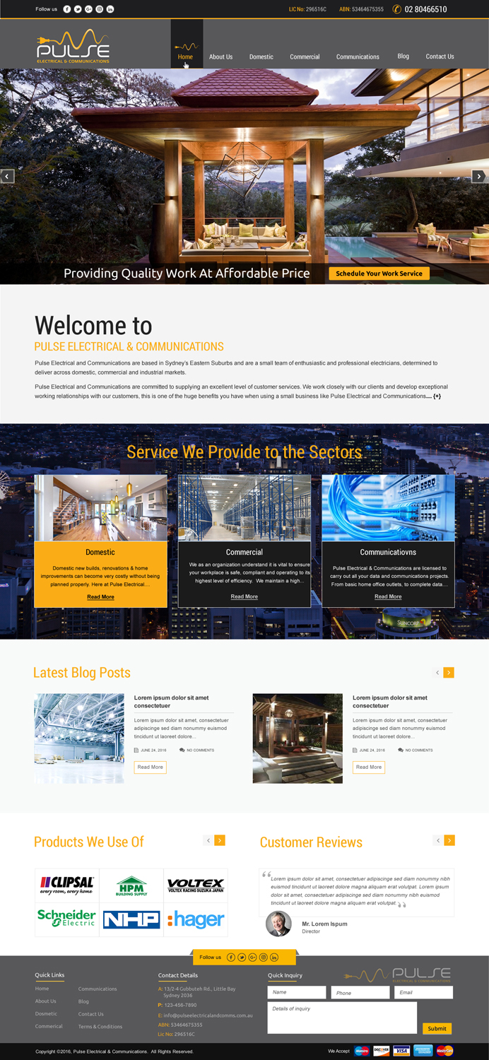 Wordpress Design by HarmiDesigning for Pulse Electrical and Communications | Design #11314137
