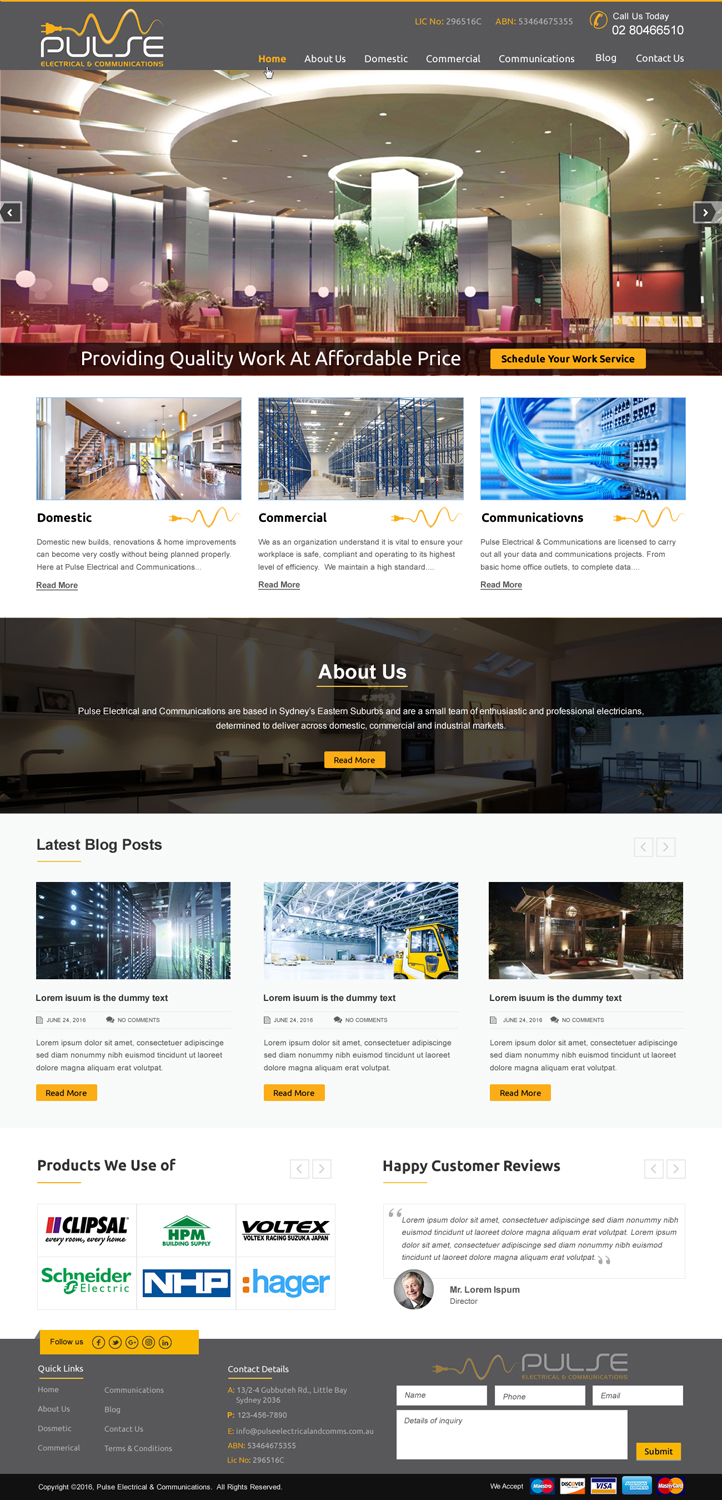 Wordpress Design by HarmiDesigning for Pulse Electrical and Communications | Design #11314146