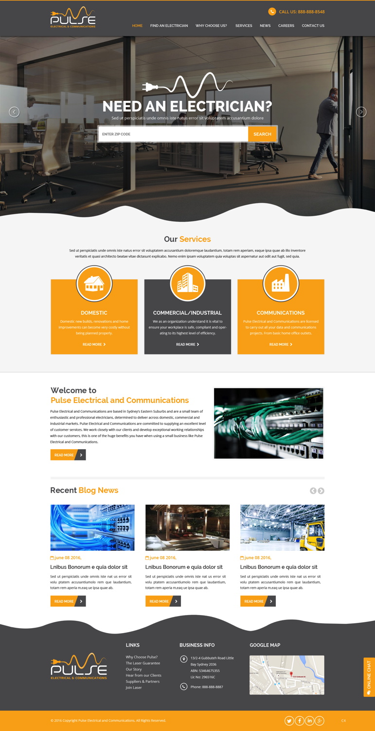 Wordpress Design by pb for Pulse Electrical and Communications | Design #11305271