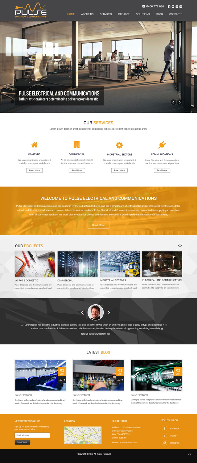 Wordpress Design by pb for Pulse Electrical and Communications | Design #11305272