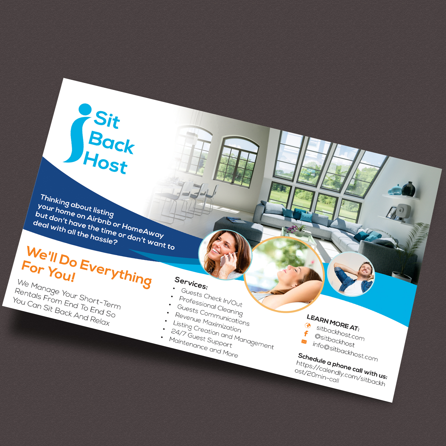 Diseño de Flyer por PixelDesign para Sit Back Host | Diseño #11335059