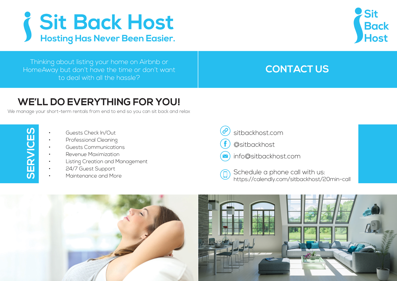 Flyer Design by kaveesha for Sit Back Host | Design #11324642