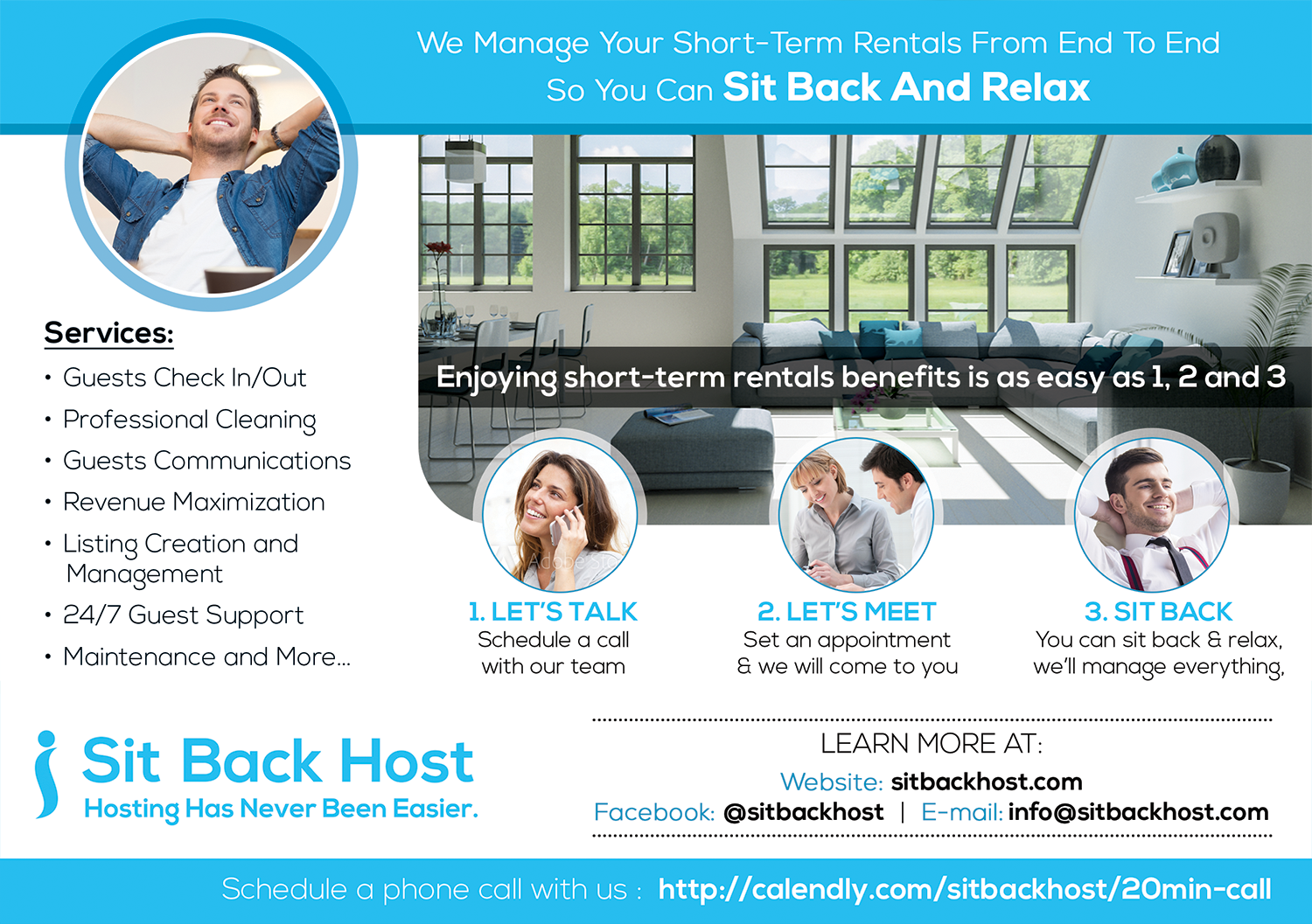 Flyer Design by Akshar Shailesh for Sit Back Host | Design #11309081
