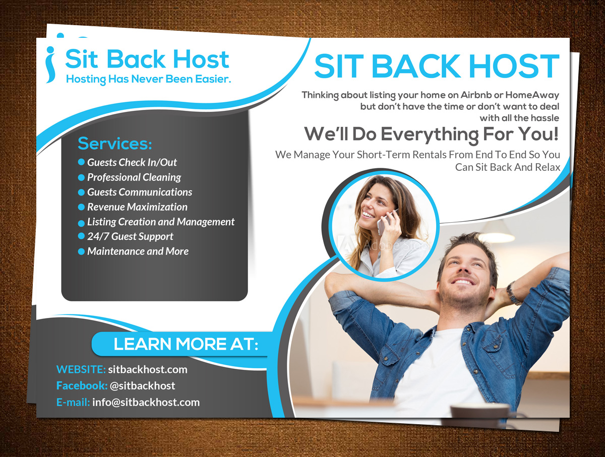 Design de Flyer par creative.bugs pour Sit Back Host | Design #11332698