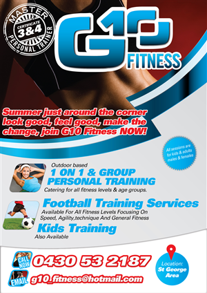 Flyer Design by Rohan Alexander for G10 FITNESS & FUTBOL | Design: #2318093