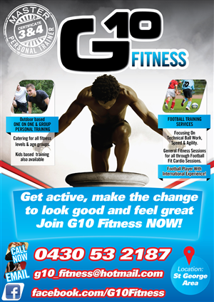 G10 FITNESS Flyer design to promote service (new to fitness industry so has to catch attention) | Diseño de Flyer por Rohan Alexander