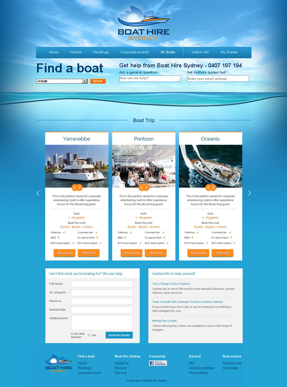 Web Design by UniqueDesignz for BHS Boat Hire Sydney | Design #2399357