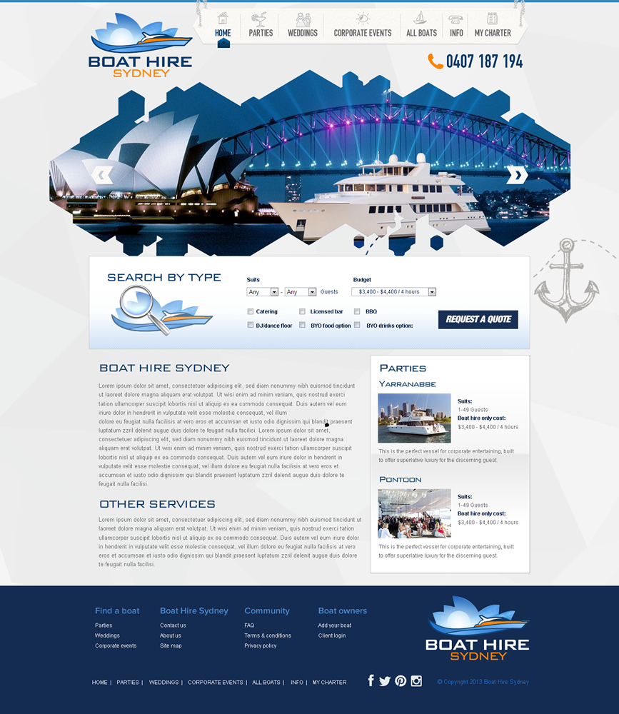Web Design par Behriatech pour BHS Boat Hire Sydney | Design #2382012