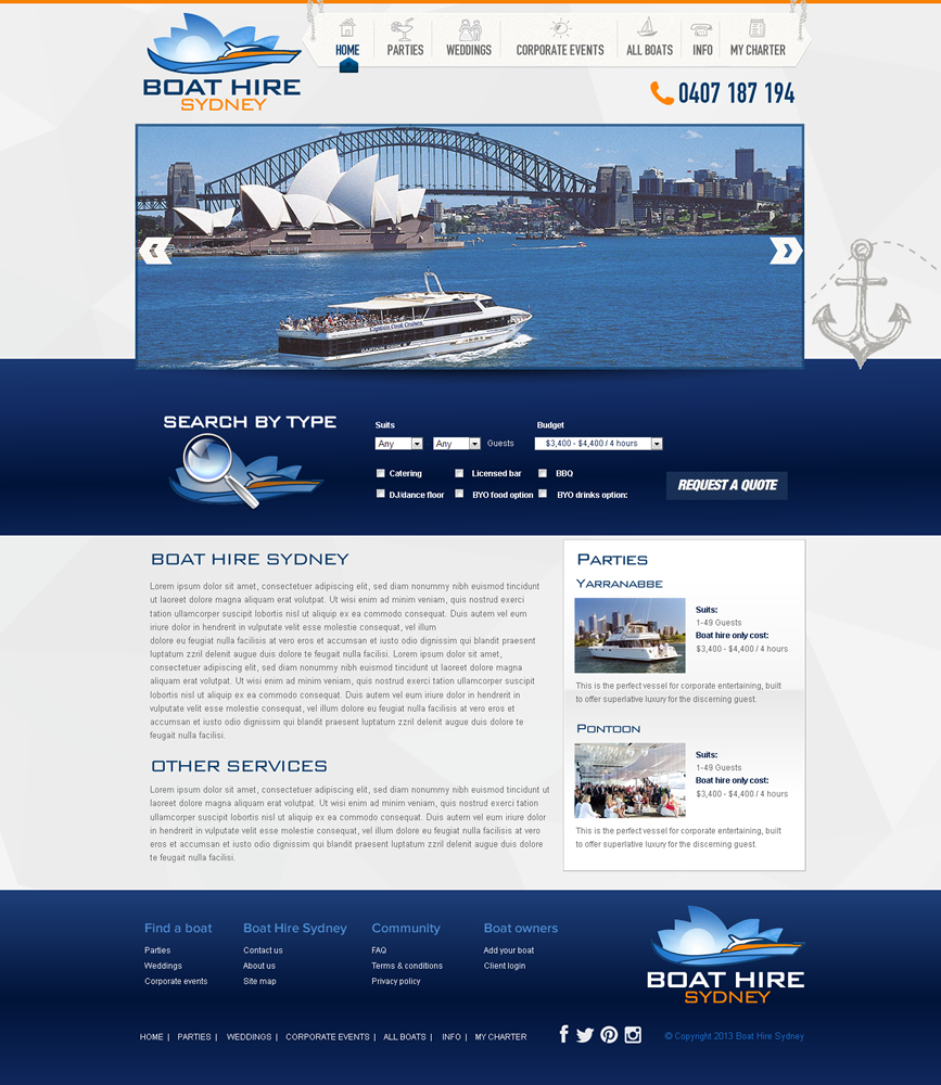 Web Design par Behriatech pour BHS Boat Hire Sydney | Design #2382018
