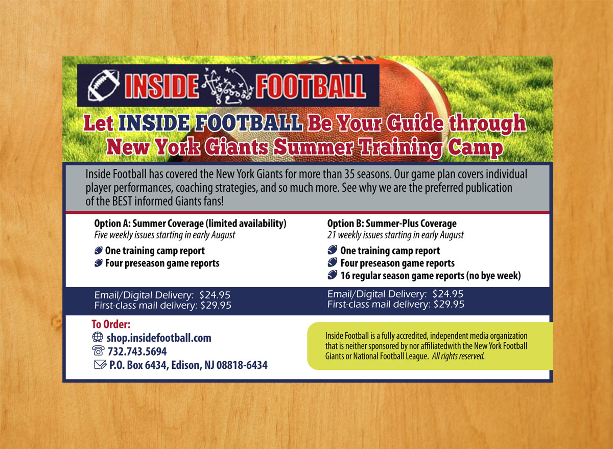 Postkarten-Design von Venus L. Penaflor für Inside Football LLC | Design #11384745