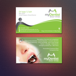 Visitenkarten-Design von Dezero für myDentist West Ryde | Design: #11429877