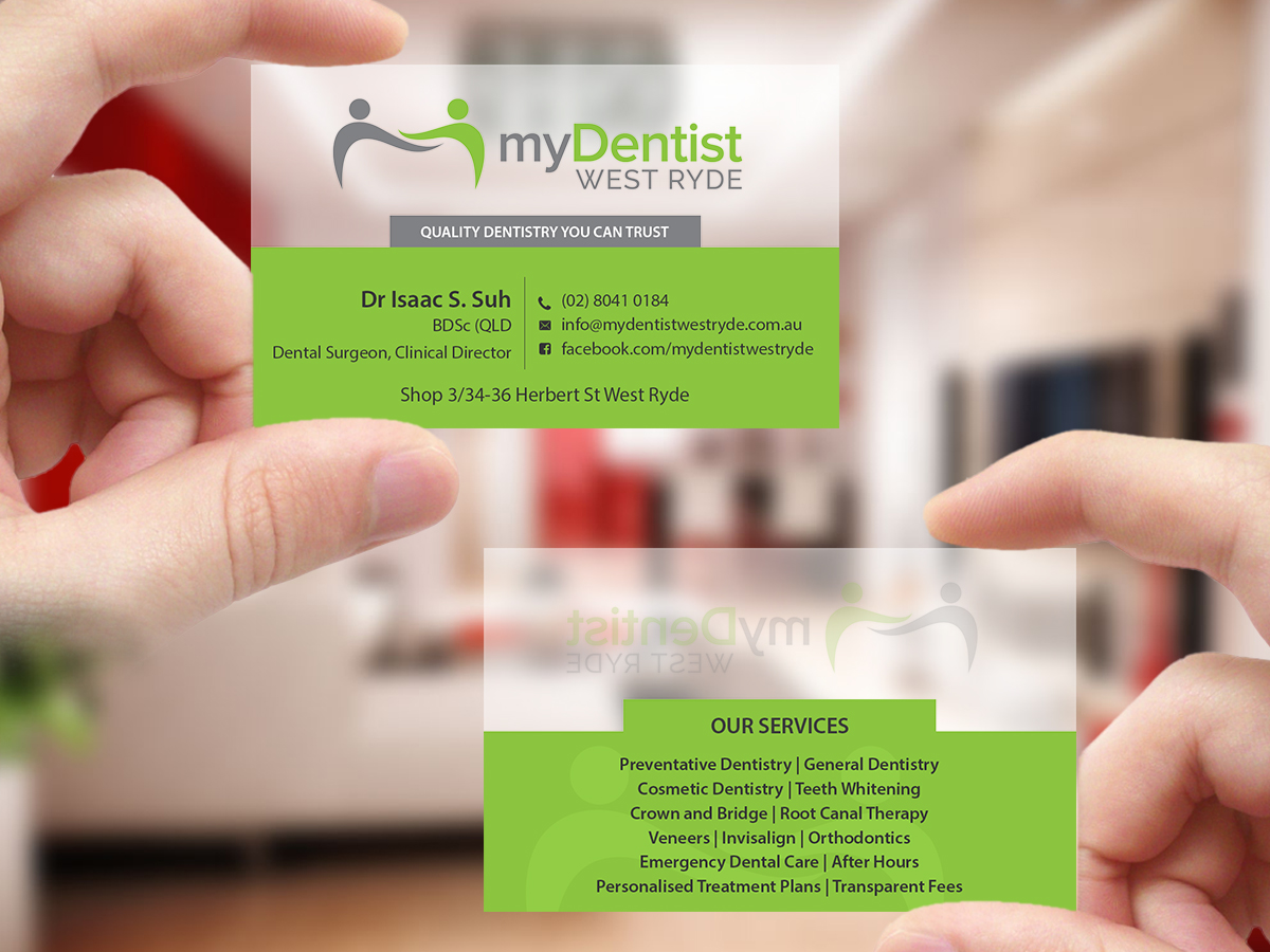 Business Card Design by Creations Box 2015 for myDentist West Ryde | Design #11396025