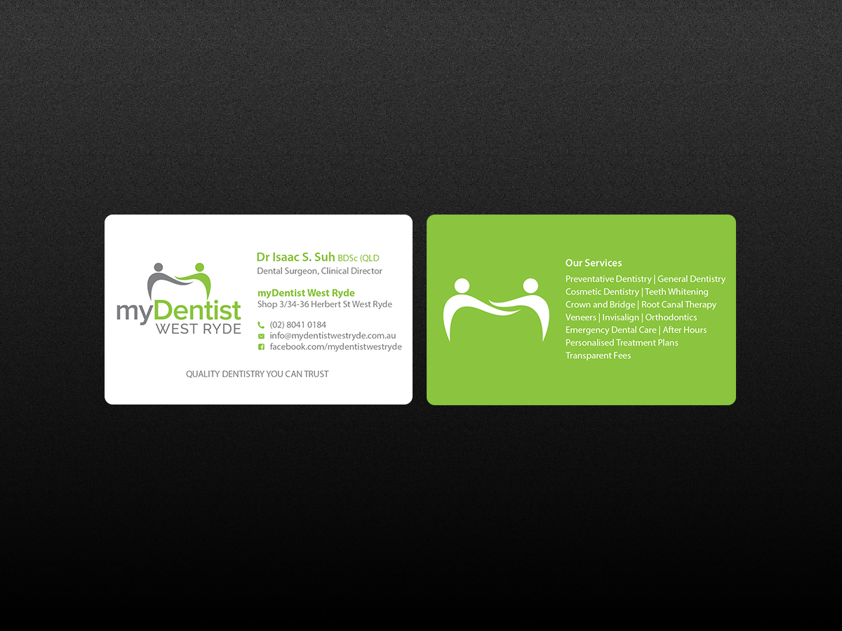 Business Card Design by Creations Box 2015 for myDentist West Ryde | Design #11396029