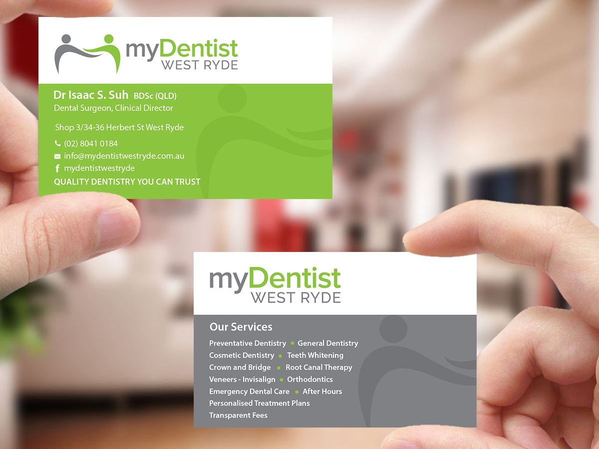 Business Card Design by Creations Box 2015 for myDentist West Ryde | Design #11396032