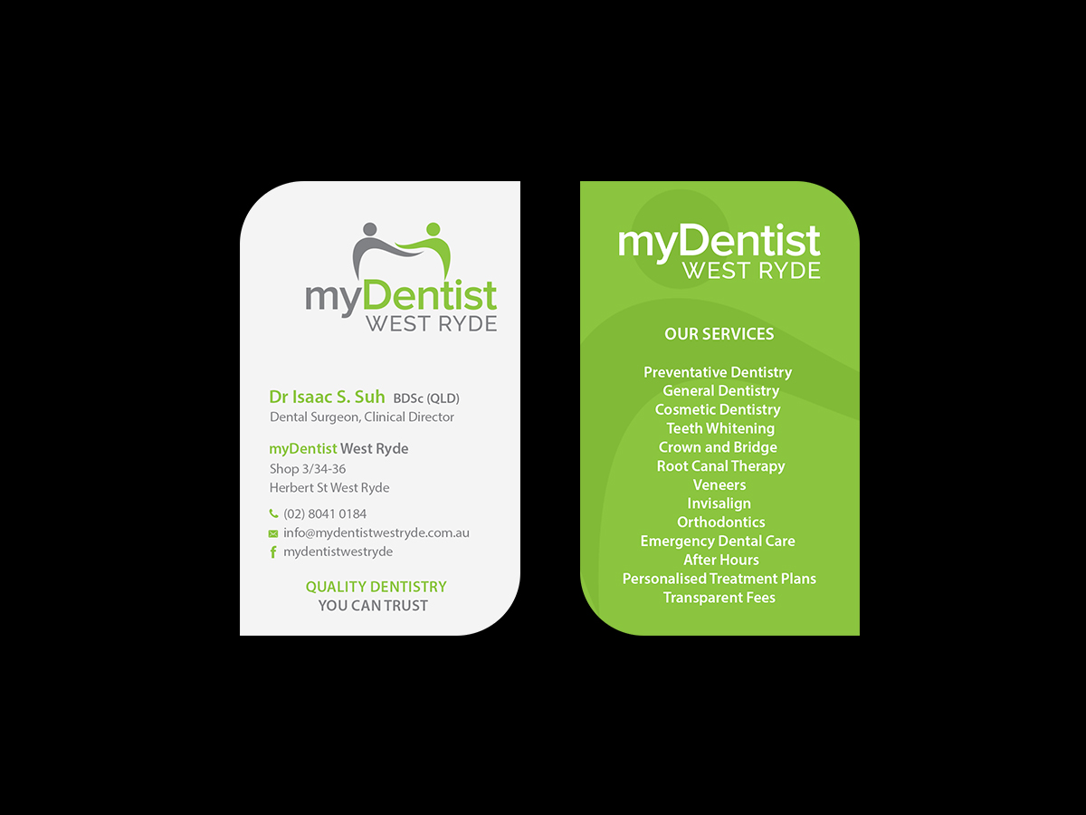 Business Card Design by Creations Box 2015 for myDentist West Ryde | Design #11396037