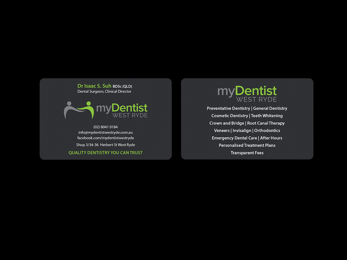 Business Card Design by Creations Box 2015 for myDentist West Ryde | Design #11396051