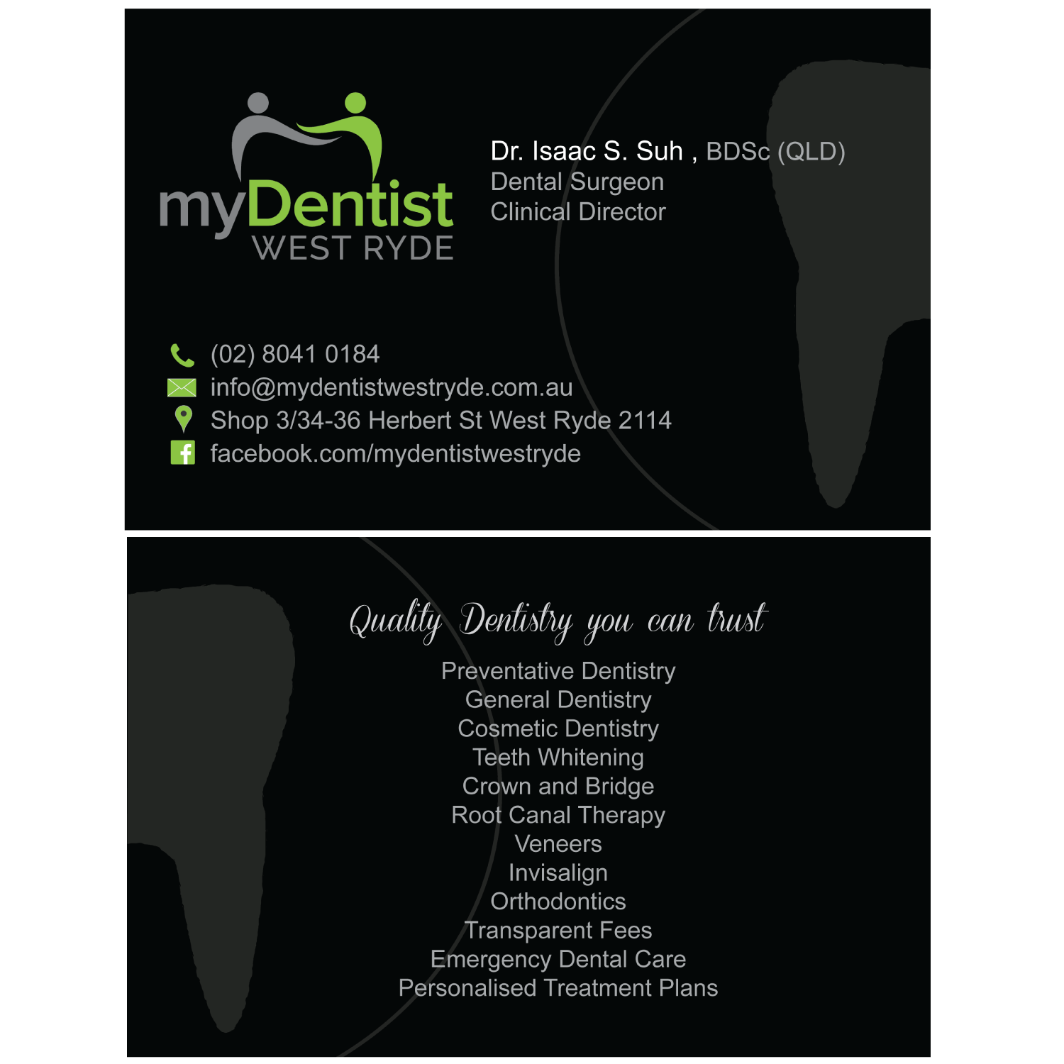 Business Card Design by debbgoh for myDentist West Ryde | Design #11409449